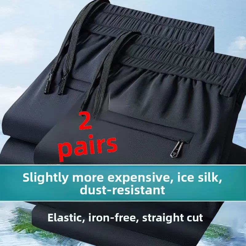 Casual Thin Work Pants for Men Anti-Wrinkle No-Iron Spring Autumn Straight Leg Pants High Waist Elastic Waist Daily Wear
