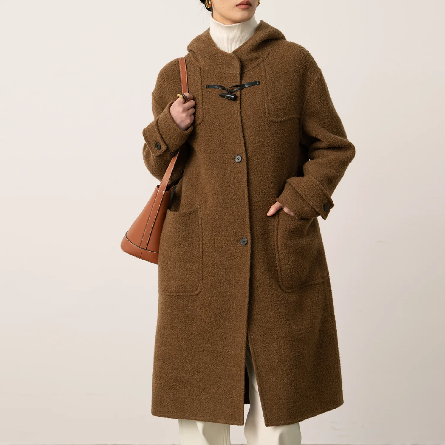 Chao Light Circle Velvet/Albaka ALPACA/Horn Button Wool Double sided Camel Velvet Coat C41056