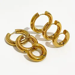 Peri'sBox 3 Sizes Minimalist Classic Round Hoop Earrings for Women Stainless Steel Geometric Earring Jewelry Accessories