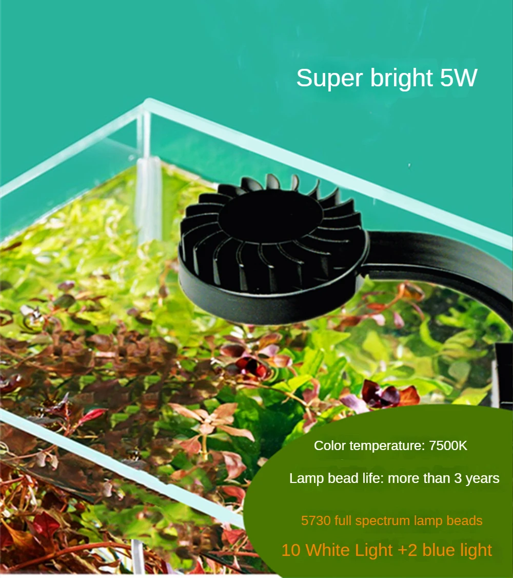 5W USB Small Fish Tank Light LED Micro Landscape Clip Light for Aquatic Plants & Tropical Fish Coral in Water Aquarium