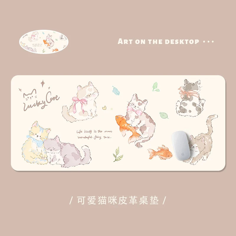 Skórzana podkładka pod mysz w stylu Cute Cat Mata na biurko do laptopa Antypoślizgowa podkładka pod klawiaturę biurową Pokrowiec na biurko komputerowe Dekoracja biura domowego