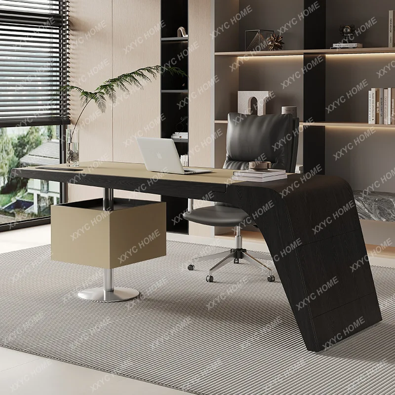 L light luxury modern study desktop computer desk household saddle leather writing workbench  medieval office table