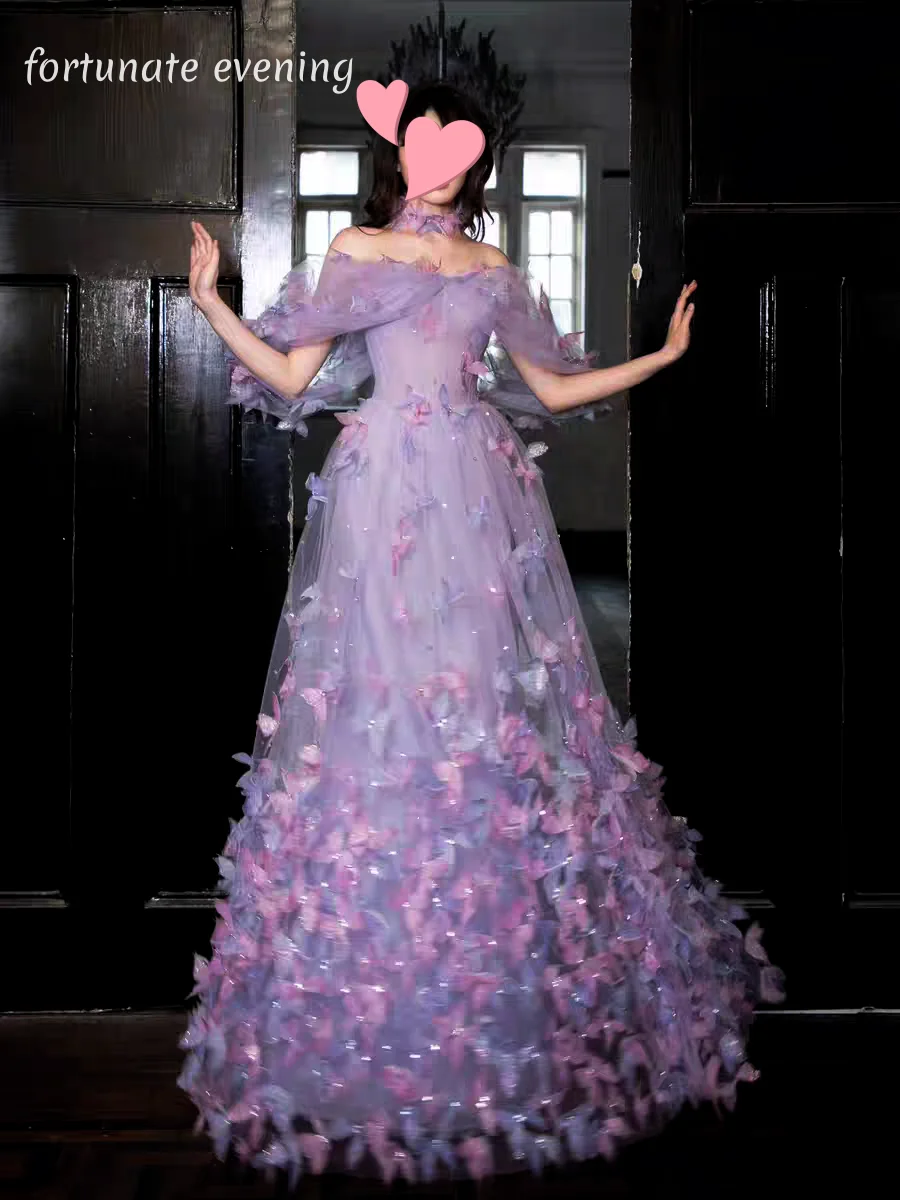

Fortunate Evening Elegant Vintage Sweet Lilac Crystal Lace Princess Customized Formal Occasion Prom Dress Evening Party Gowns