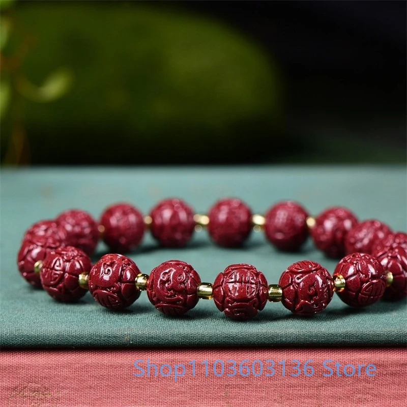 High Content Cinnabar Bracelet Buddha Beads Portable Amulet Purple Gold Sand Bracelet Men's and Women's Buddhism Jewelry