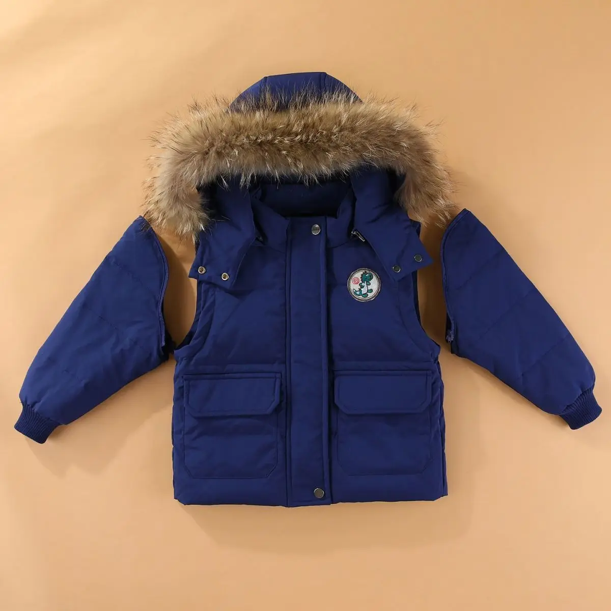 Toddler Baby Down Jacket Set Hooded Warm 1-2-3-year-old Boys and Girls Two-piece Sleeve Removable Vest Kids Winter Ourterwear