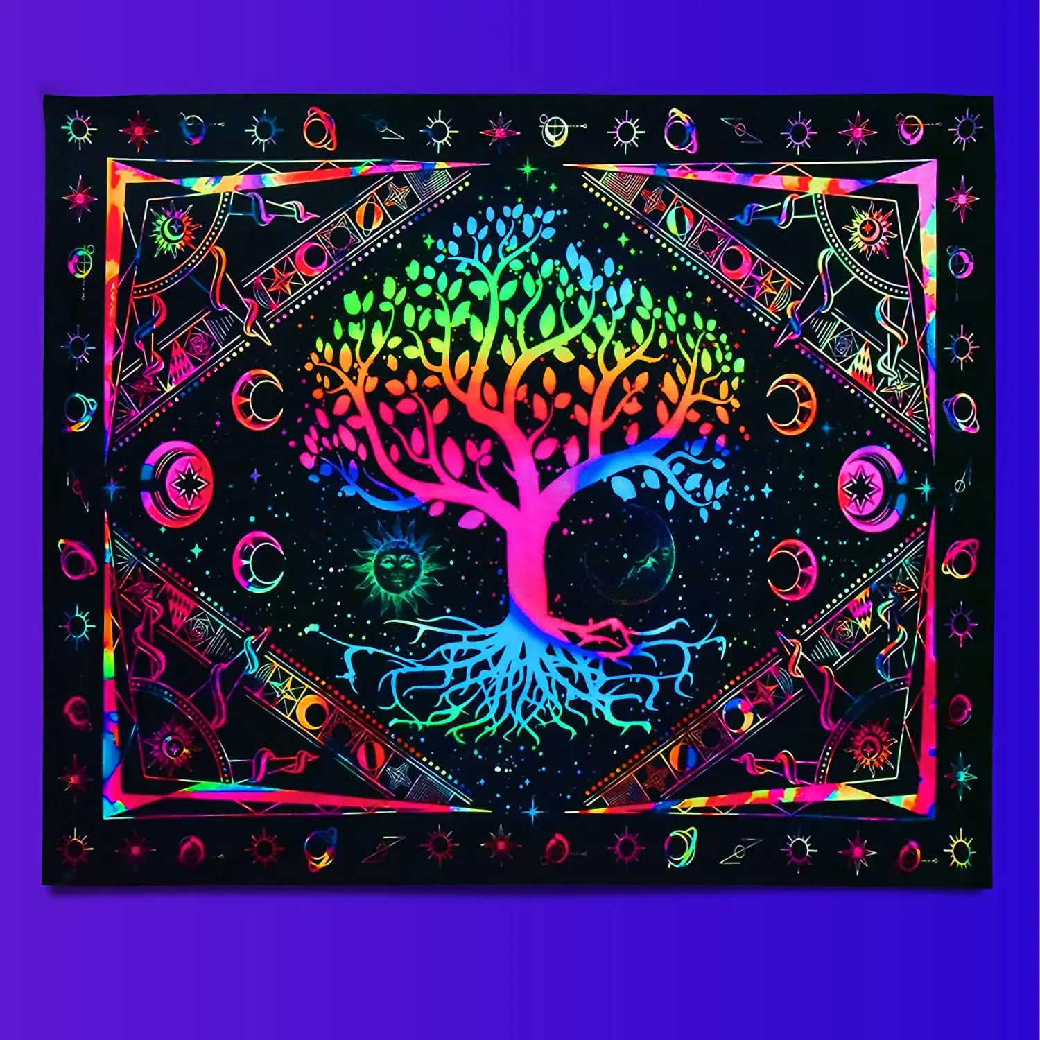 Psychedelic Black Light Colorful Tree of Life Fluorescent Tapestry UV Response Wall Hanging Hippie  Room Decoration