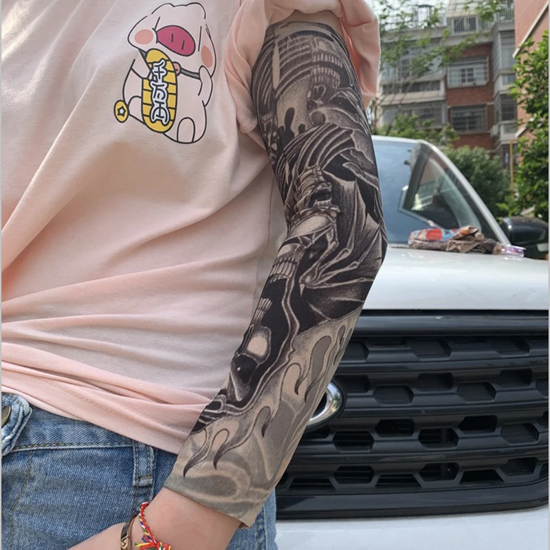 6 ชิ้น Tattoo แขนป้องกันแสงแดดผู้ชายผู้หญิงฤดูร้อนไม่มีรอยต่อแขน Cool ขี่จักรยานกลางแจ้ง Breathable ขี่จักรยาน Tattoo แขน