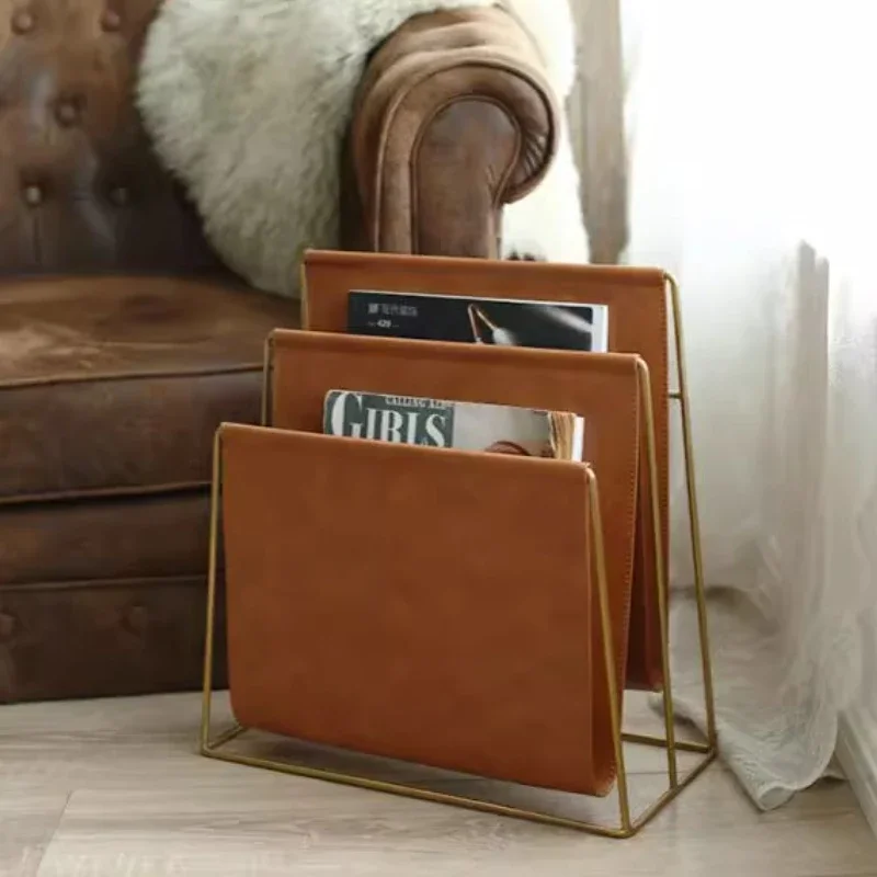 Nordic Leather Magazine Rack Multi-Layer Book/Newspaper Organizer Modern for Living Room Office Decorative Storage Solution
