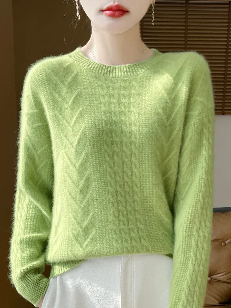

Pop Autumn/Winter New O-neck Women's Sweater Thickened Loose Merino Pure Wool Fashion Sweater Base