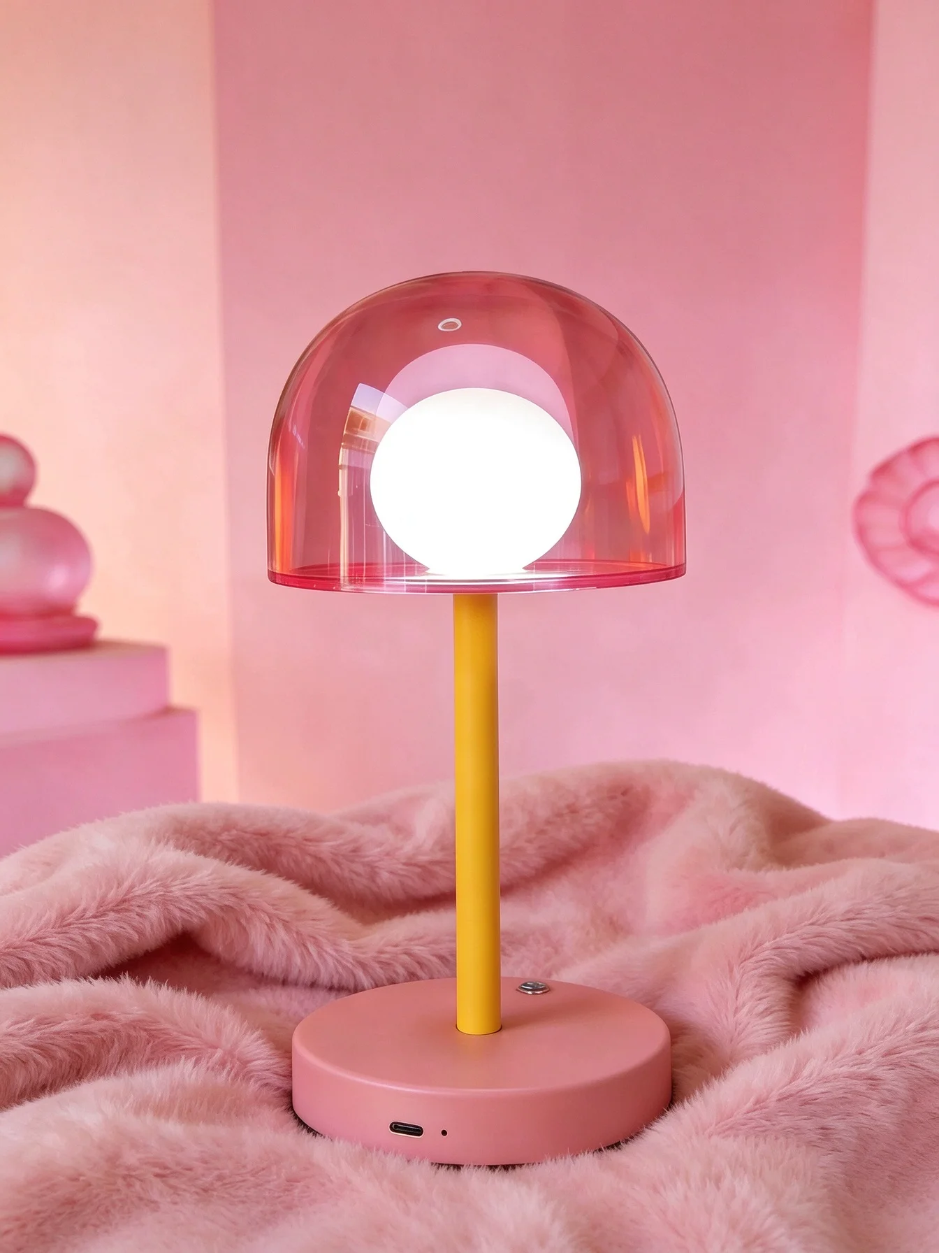 Multi Color Mushroom Table Lamp, Touch Control, 3 Color Temperature, USB Rechargeable Acrylic Bedside Lamp Bedroom Night Light