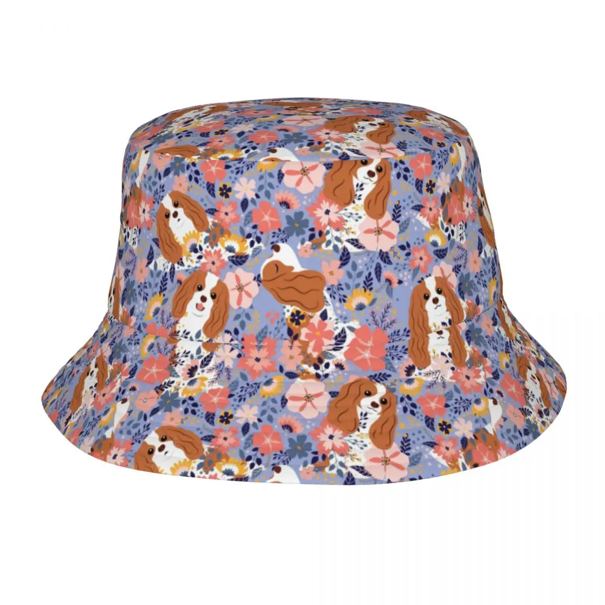 Fashion Cute Cavalier King Charles Spaniel Garden Bucket Hats for Men Women Printed Dog Summer Travel Beach Dog Fisherman Cap