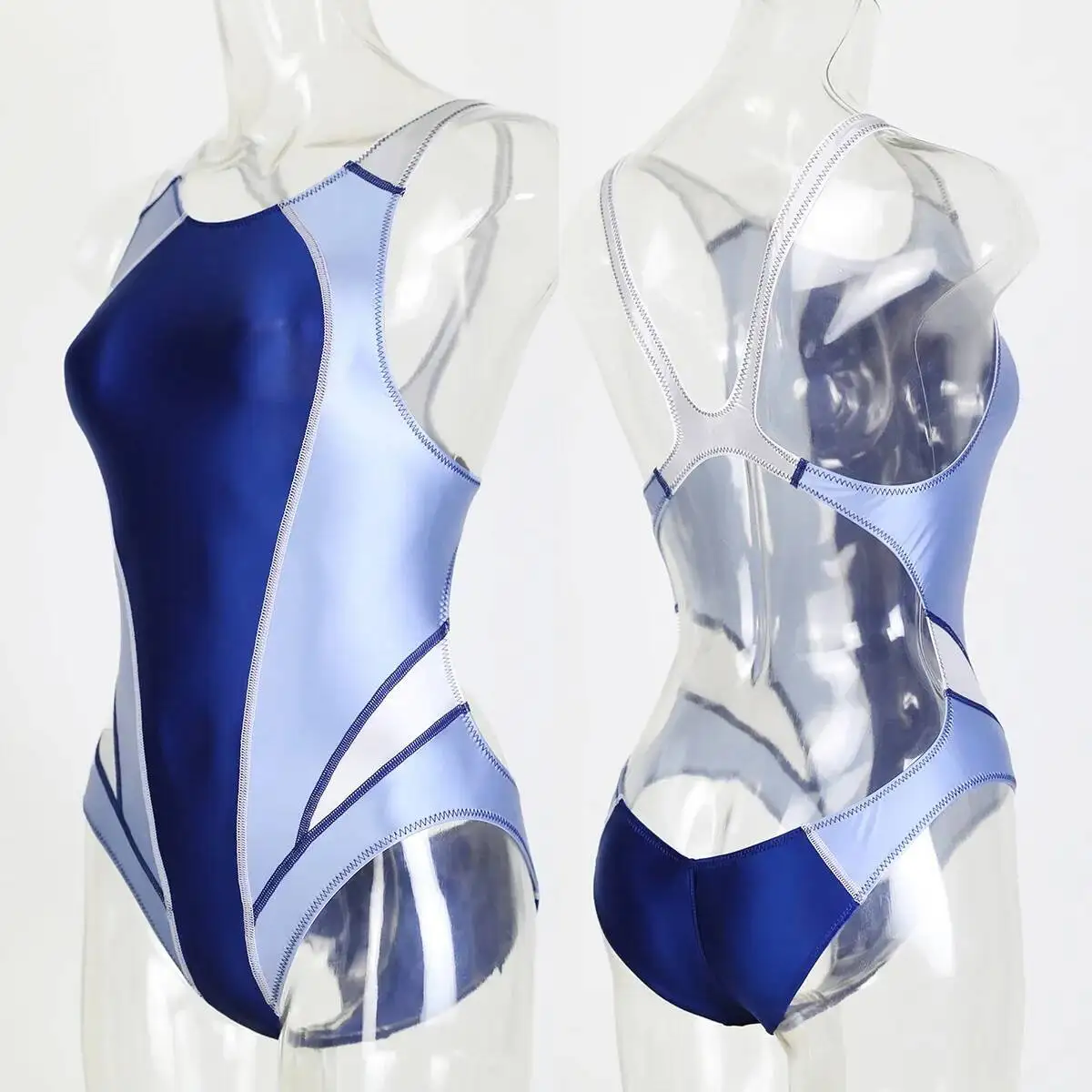 Costume da bagno estivo da donna sexy con pagliaccetto, costume da bagno patchwork, per costume da bagno intero lucido con taglio alto