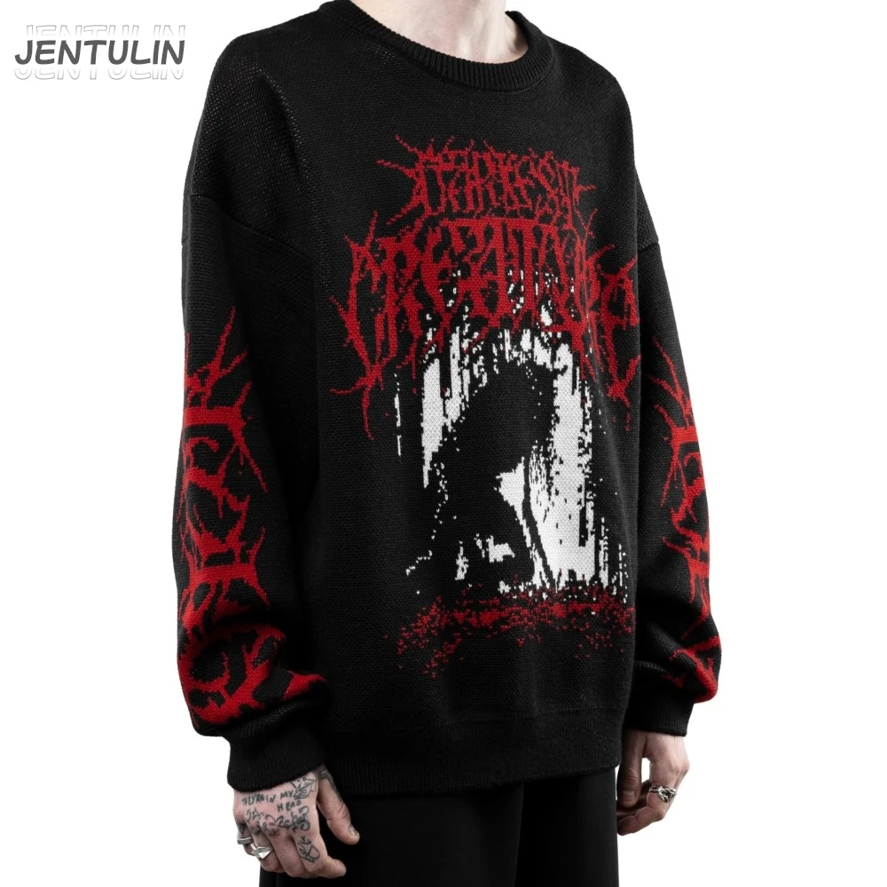 남성용 스웨터 Y2K 데스블룸 니트 오버사이즈 풀오버 점퍼 겨울 고스 그래픽 스트리트웨어 여성 탑 레트로 자수 의류
