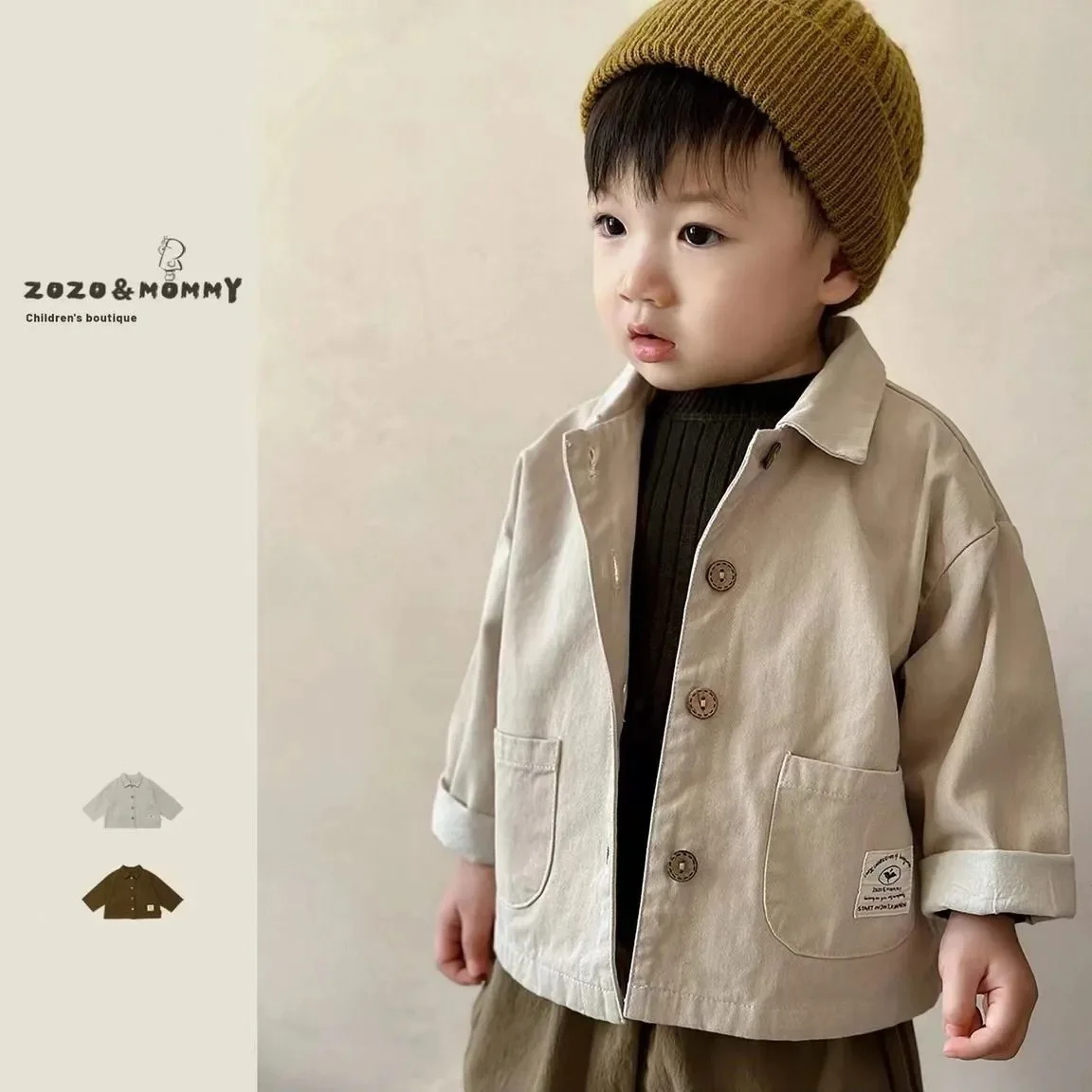 

Autumn Toddler Baby Boys Coat Cotton Stickers Long Sleeve Infant Boys Jacket Loose Turn Down Collar Newborn Boys Outerwear Coats