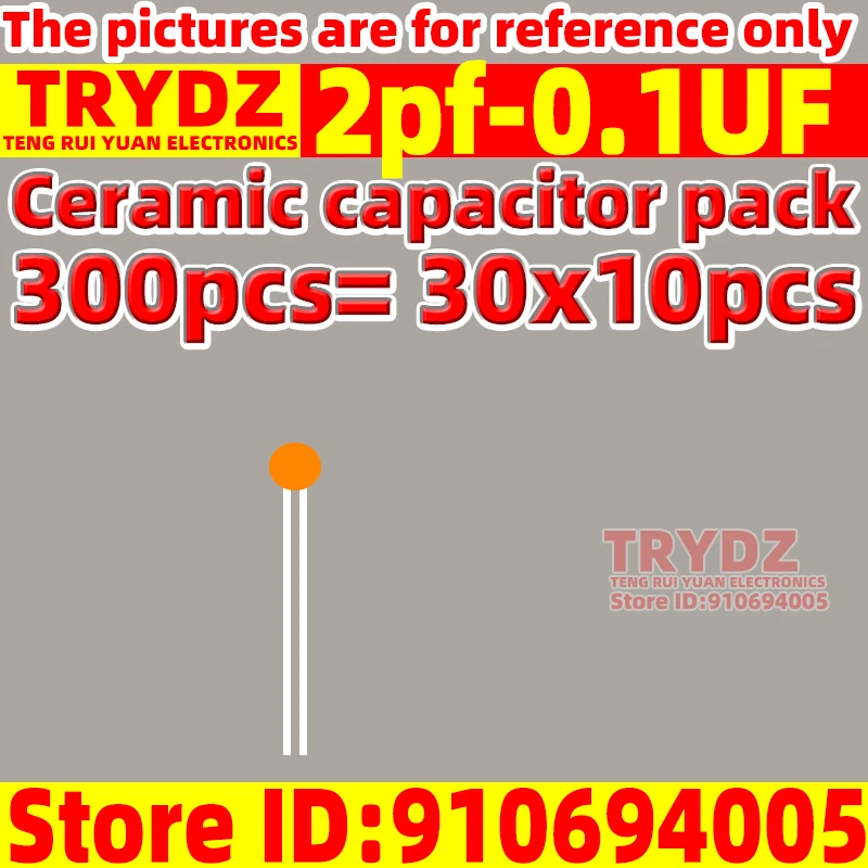 300pcs 2pf-0.1UF ceramic capacitor pack 2P 3P 5P 10P 15P 22P 30P 33P 47P 68P 75P 82P 101 151 221 331 471 102 152
