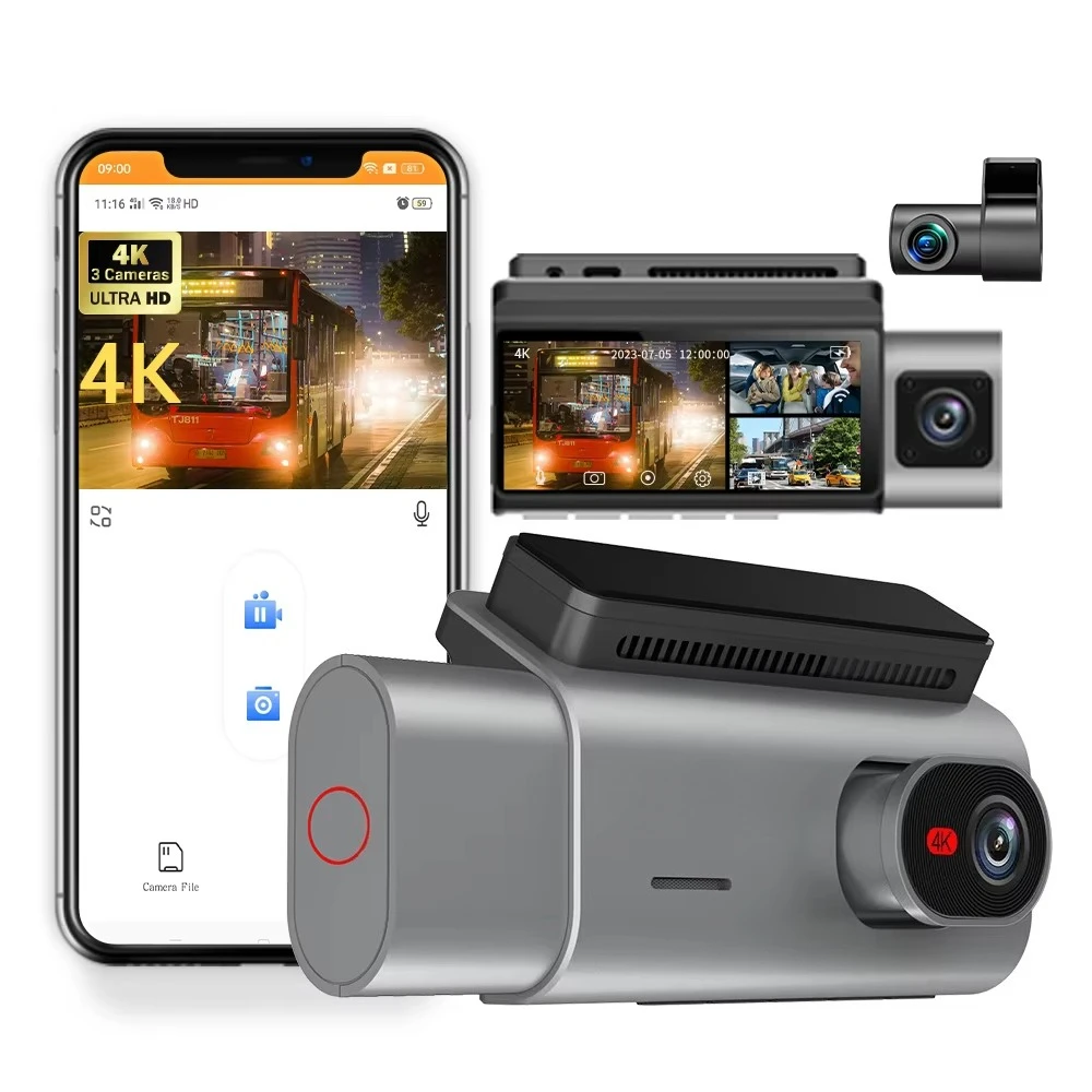 Obiettivo WiFi 3 Dashcam 4K Ultra HD da 3,69 pollici nel veicolo per Dvr per auto con visione notturna senza luce