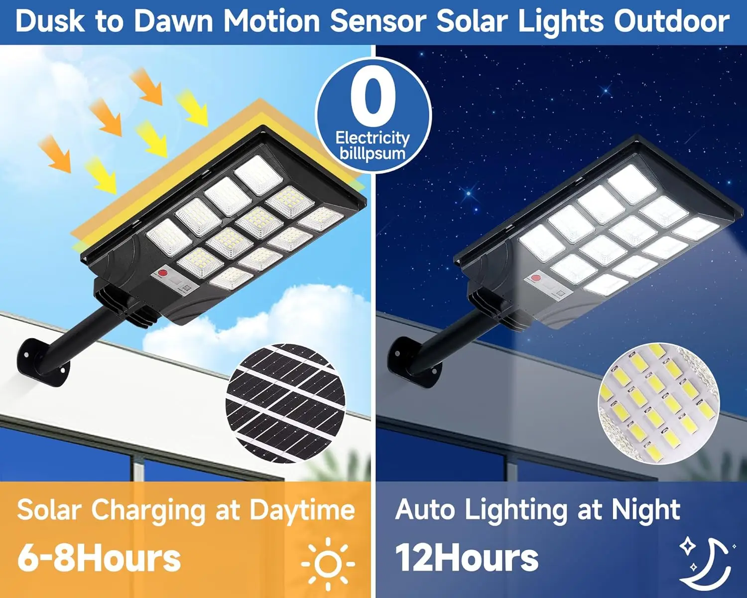 Solar Lights Outdoor for Outside,Solar Street Lights with Motion Sensor & Dusk to Dawn, 6500K Security Flood Light Yard Garden