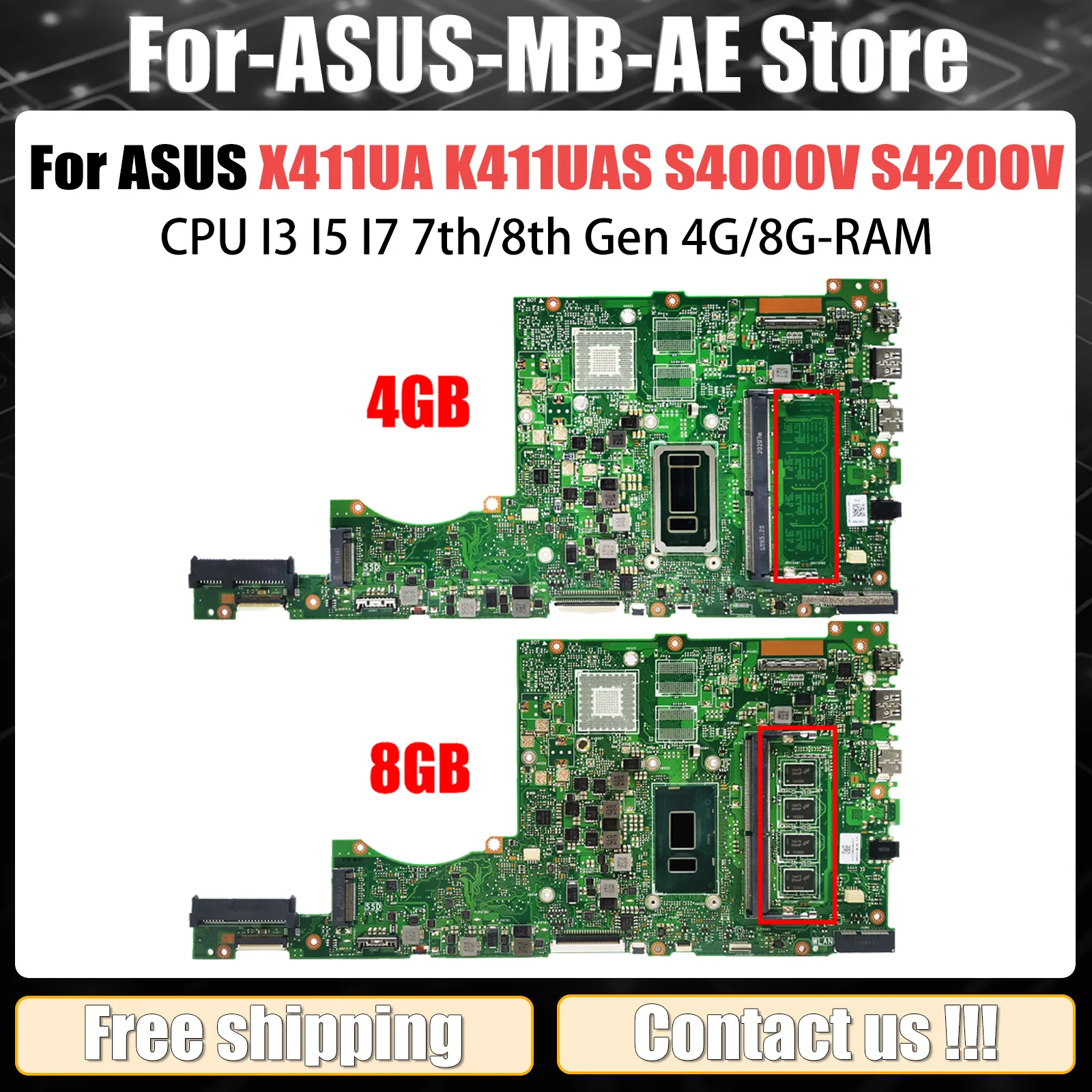 X411UA Mainboard For ASUS Vivobook 14 K411UAS S4000V S4200V A411U K411U F411U Laptop Motherboard CPU I3 I5 I7 7th/8th Gen 4G/8G-