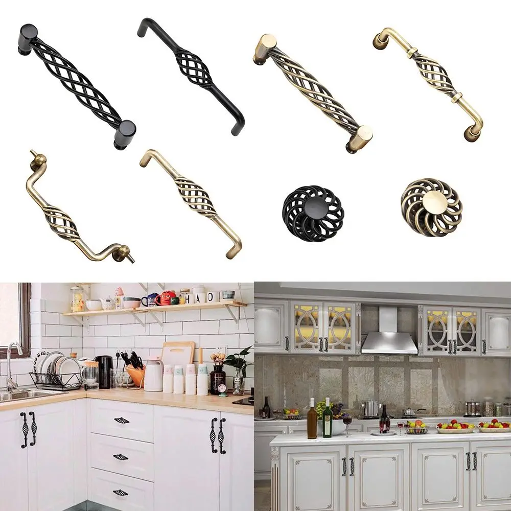 Decorative Antique Bronze Cabinet Handles Vintage Hollow Out Wardrobe Door Pullers Hardware Drawer Knobs Chest