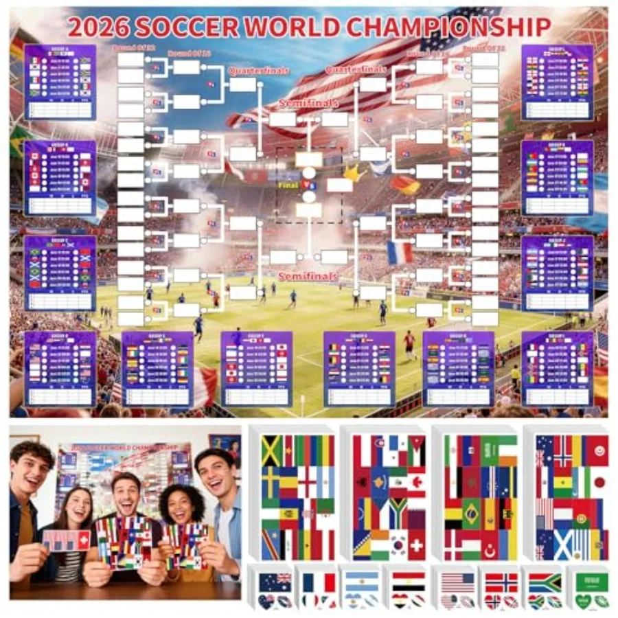 

2026 World Soccer Cup Schedule Poster 3-Piece Set 63"x44" Extra Large Premium Polyester Match Tracker Waterproof Wrinkle-Resist