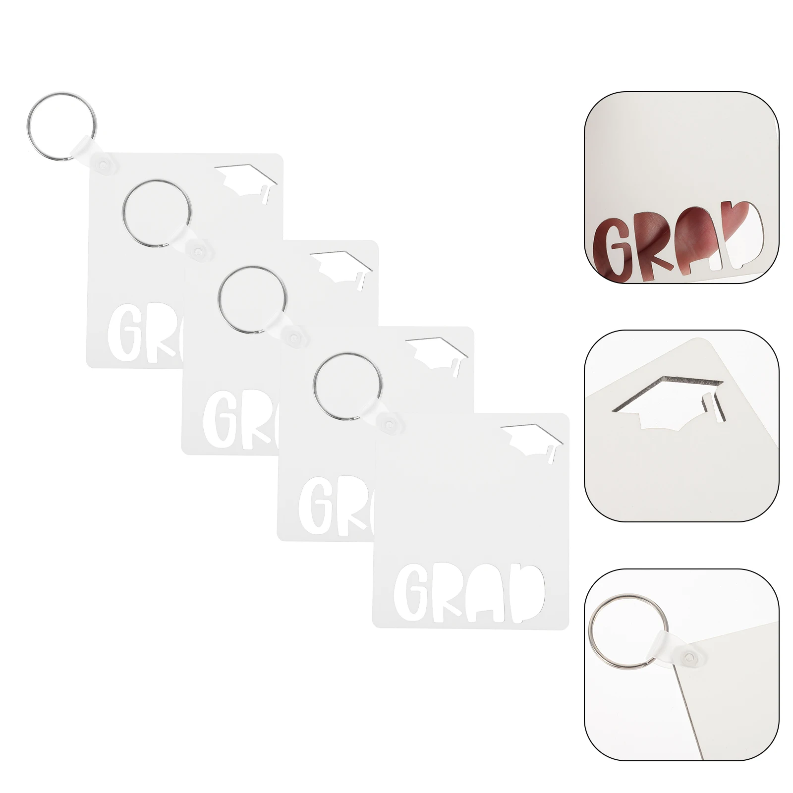 

4pcs Sublimation Blank Keychains Graduation Diy Heat Transfer Unfinished Key Ring Ornaments Durable Smooth Portable Bag Pendant