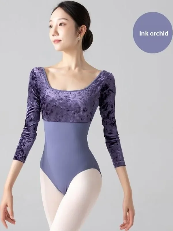 yesautumn-winter-warm-ballet-gymnastics-suit-long-sleeve-square-collar-diamond-fleece-art-exam-classical-dance-training-purple-b