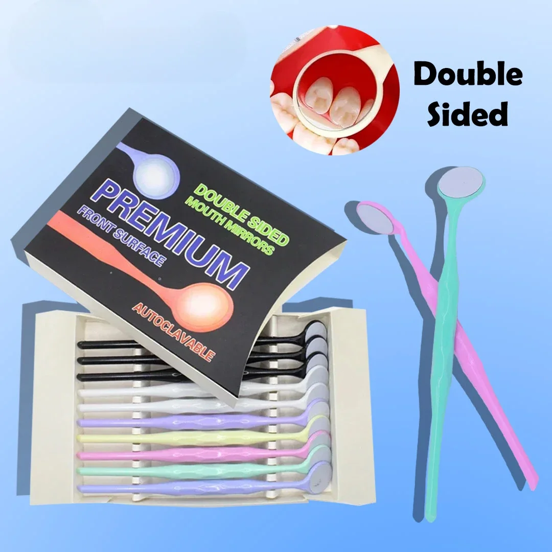 10pcs/Box Dentas Double Sided Mouth Mirrors Autoclavable Surface Exam Reflectors With Handle Oral Tooth Whitening Dentist Tool