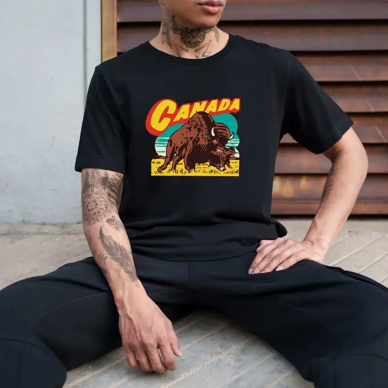 Nature Buffalo T Shirt Unisex T-Shirts Womens Shirts Mens Shirts Crewneck T-Shirt Retro Canada Tshirt Graphic