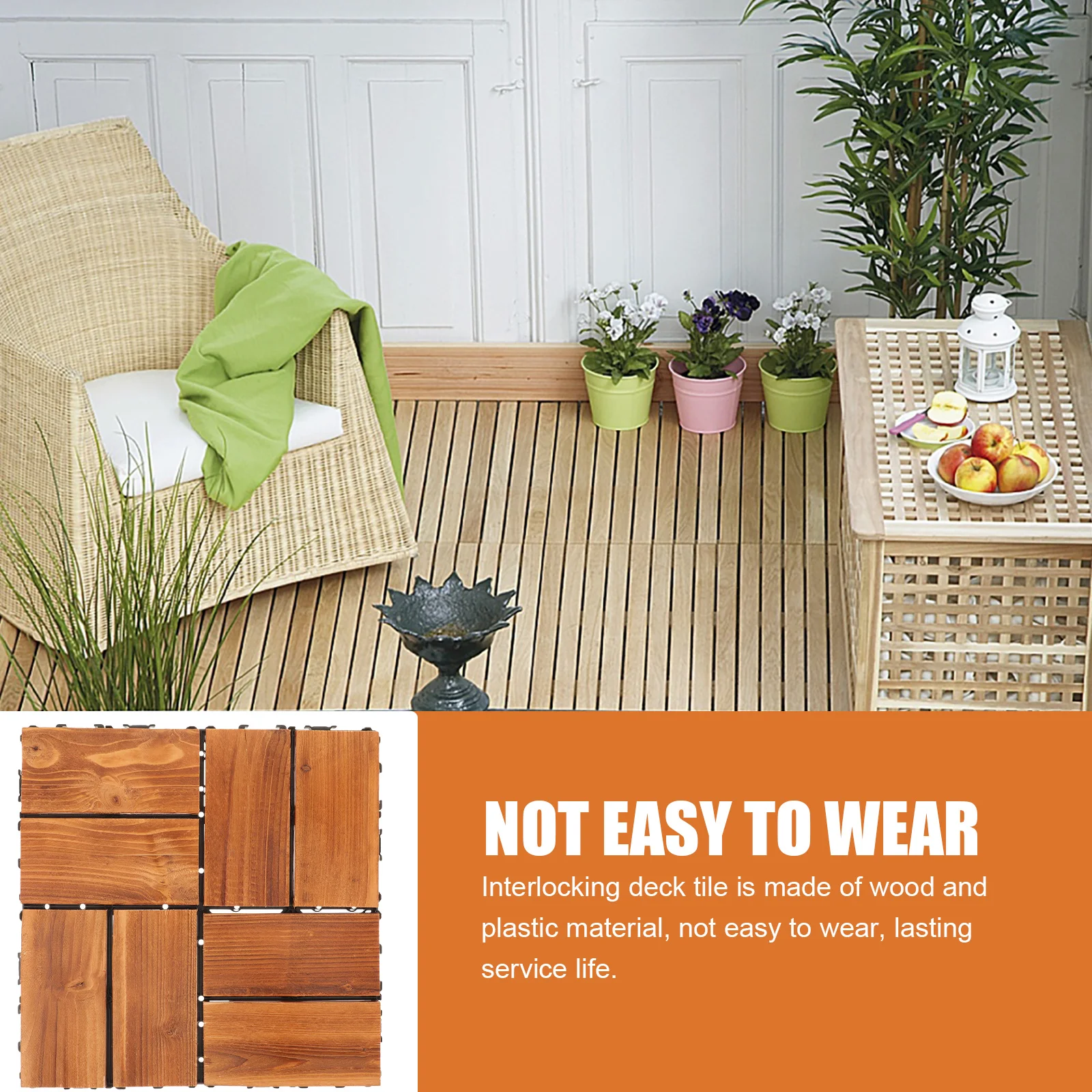 

Interlocking Deck Tiles Outdoor Flooring Wood Plastic Composite Balcony Garden Patio Floor Covering All Weather Tiles For