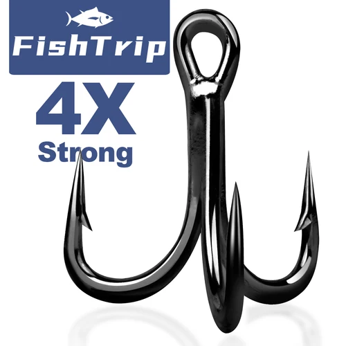 FishTrip 4X anzuelos triples, anzuelo de pesca de acero rico en carbono, anzuelo de repuesto afilado para agua salada, señuelo duro, plantillas y aparejos de cuchara