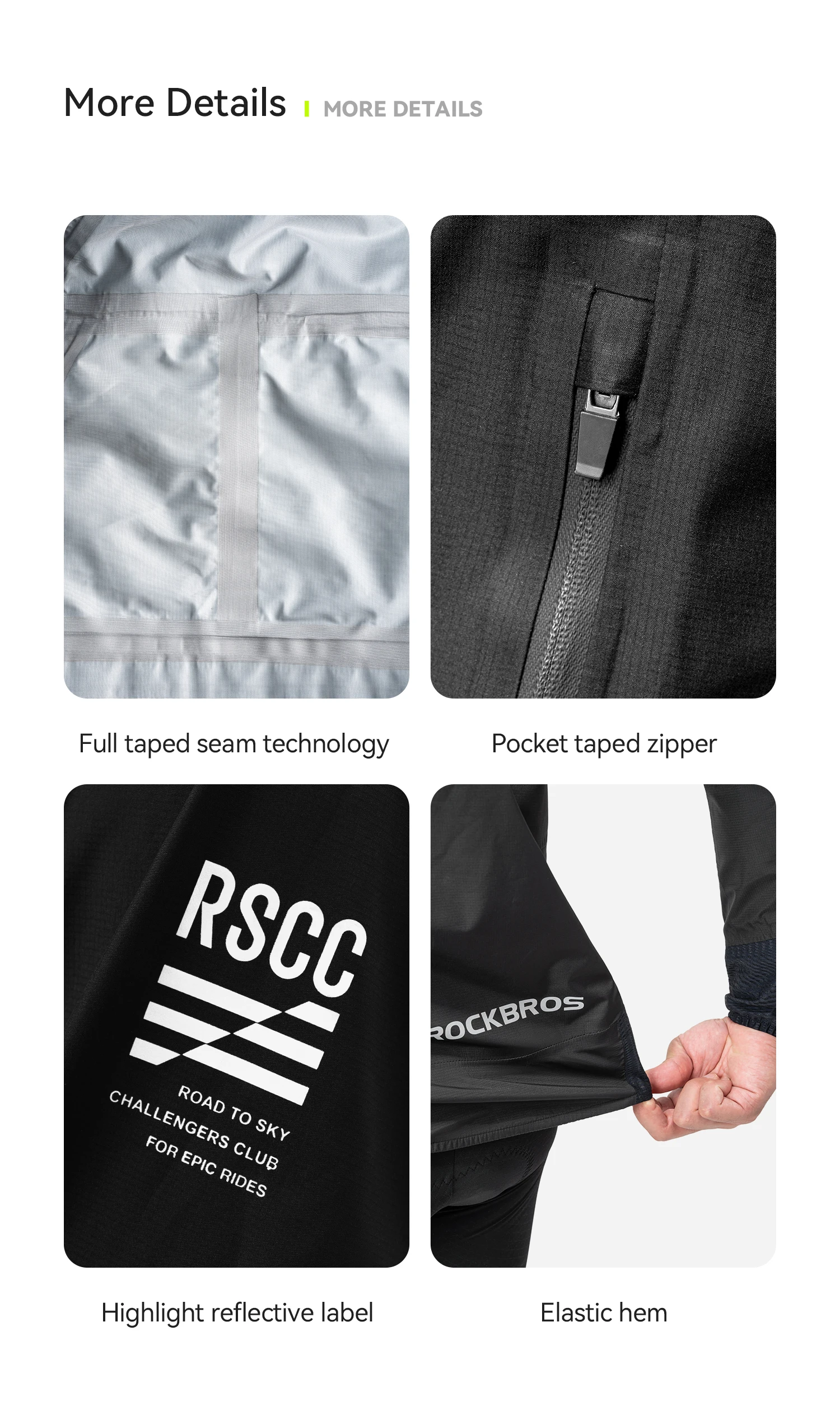 ROCKBROS Regenjacke Warme Sportliche Wasserdichte Jacke Outdoor Schnelltrocknende Atmungsaktive TPU-Laminierjacke Wander- und Fahrradbekleidung – Detail 9