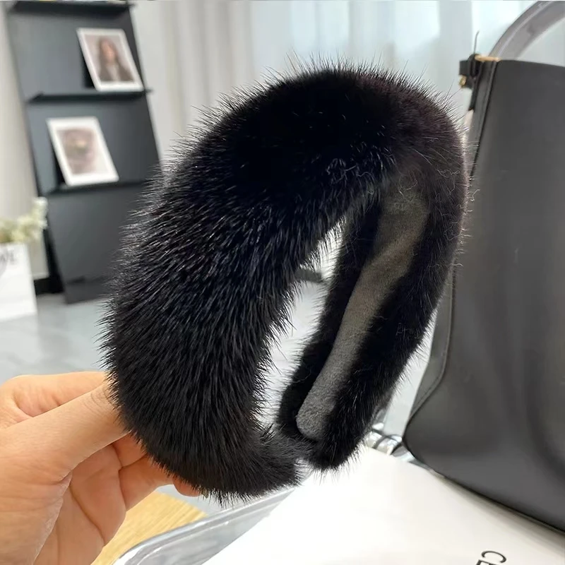 2024 Hot Sale Women Luxury winter 100% Real Mink Fur Headbands High Quality Real Fur Hair Band Lady Fashion Hair Hoop Furry Gift