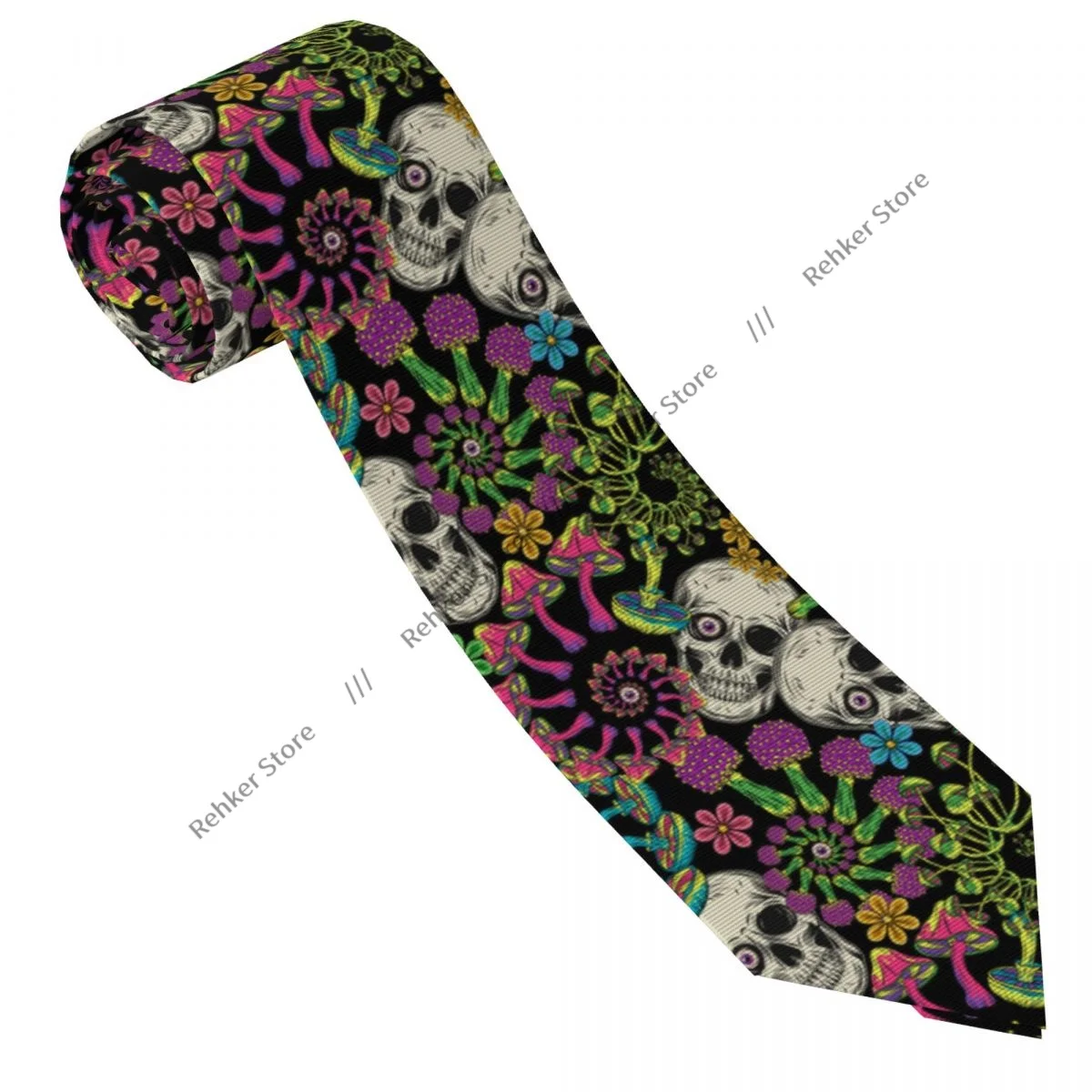 Mens Tie Classic Skinny Colorful Mushrooms Chamomiles Eyeballs Fractal Spiral Ornament Neckties Collar Slim Casual Tie Gift