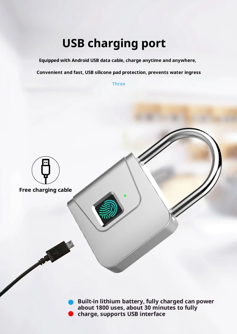 For Home/Dormitory/Gym Cabinet Locker Dorm Use Smart Fingerprint U Lock Biometric Anti-Theft Security Padlock