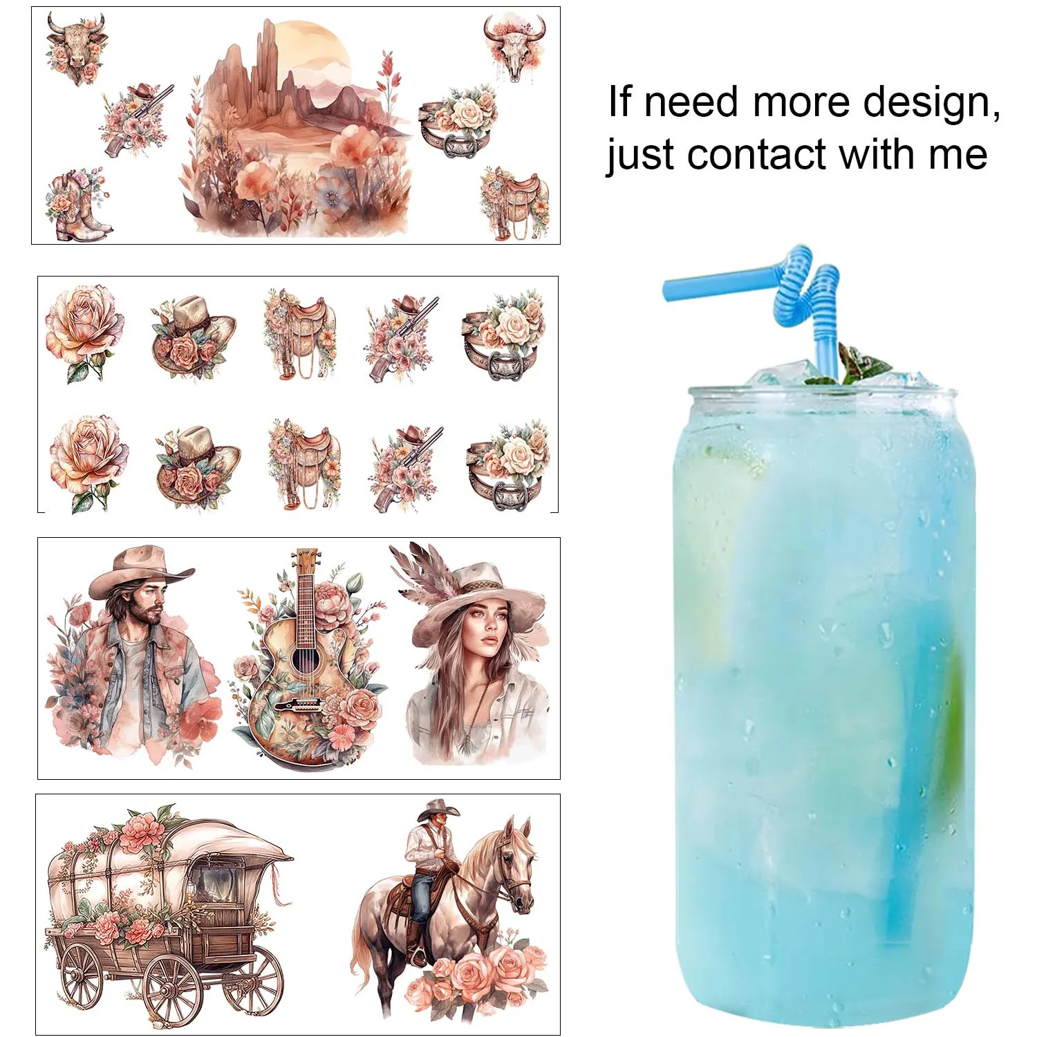 Vintage Retro Style Western MAMA Theme UV DTF Waterproof DIY Decals 3D transfers uvdtf tumbler stickers 16oz uv dtf cup wraps