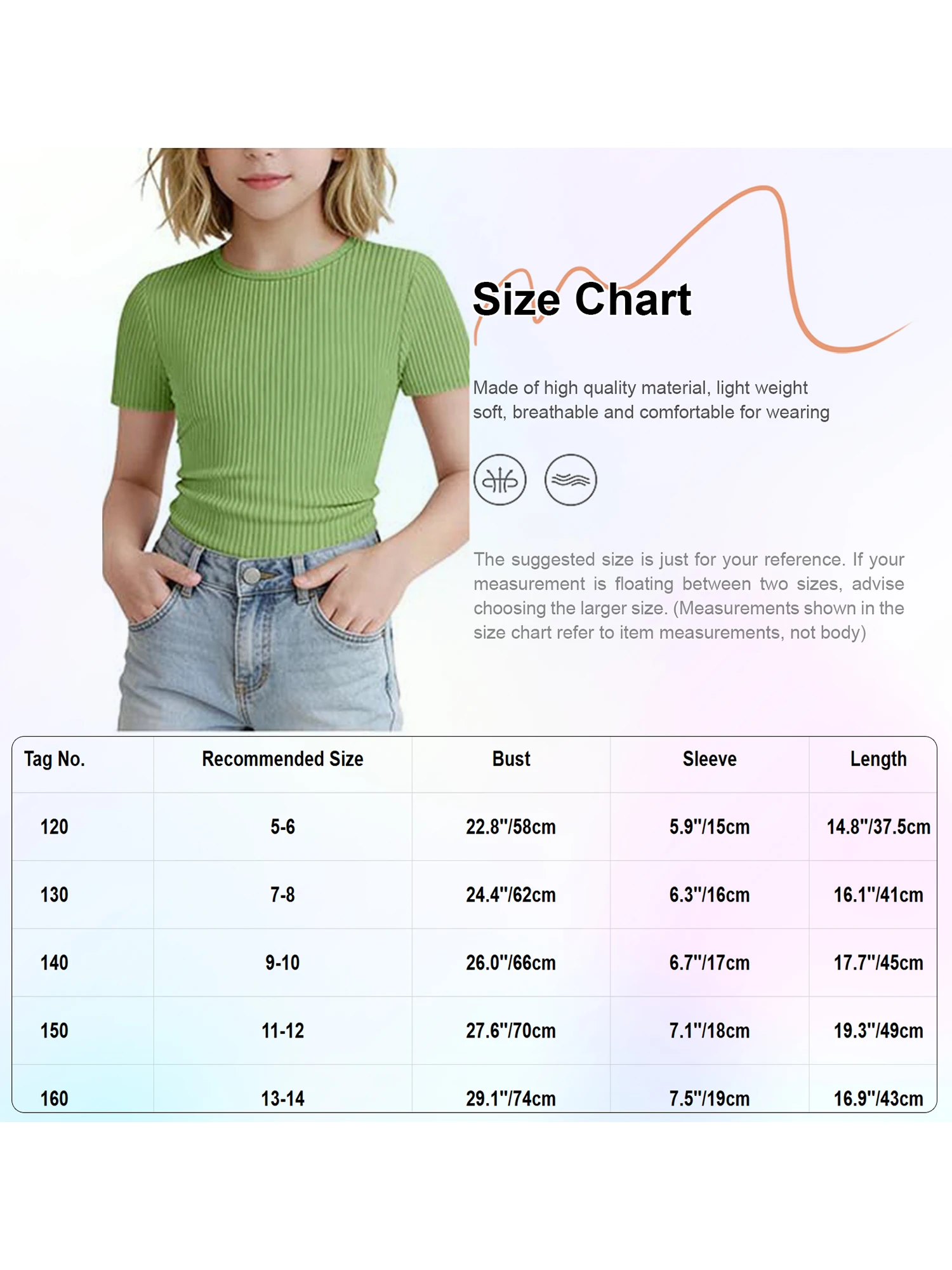Kids Girls Summer Casual Ribbed T-shirt Top Round Neck Short Sleeve Solid Color Shirt Basic Tops for Daily Life Holiday Beach
