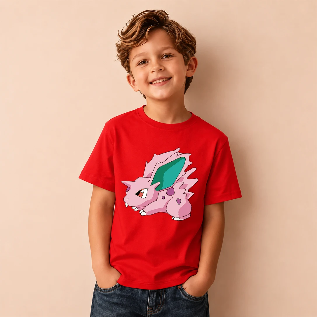 Kids T-shirt Pokemon Nidoran Male Print Short Sleeve Tee Boys Girls Casual Tops Birthday Gift