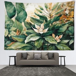 Flower And Green Leaf Oil Painting Tapestry Wall Hanging Minimalist Art Bohemian Bedroom Living Room Home Decor