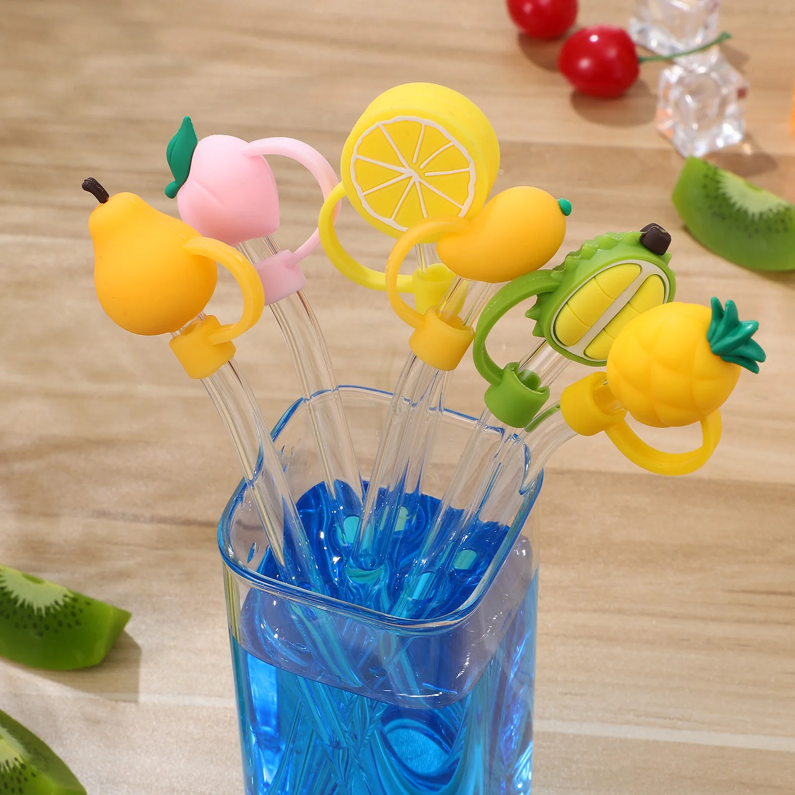 

18pcs Silicone Cover Cap Fruit Shape Drinking Plugs Straw Topper For Camping Reusable Sealing Straw Tips Lids Kitchen Bar