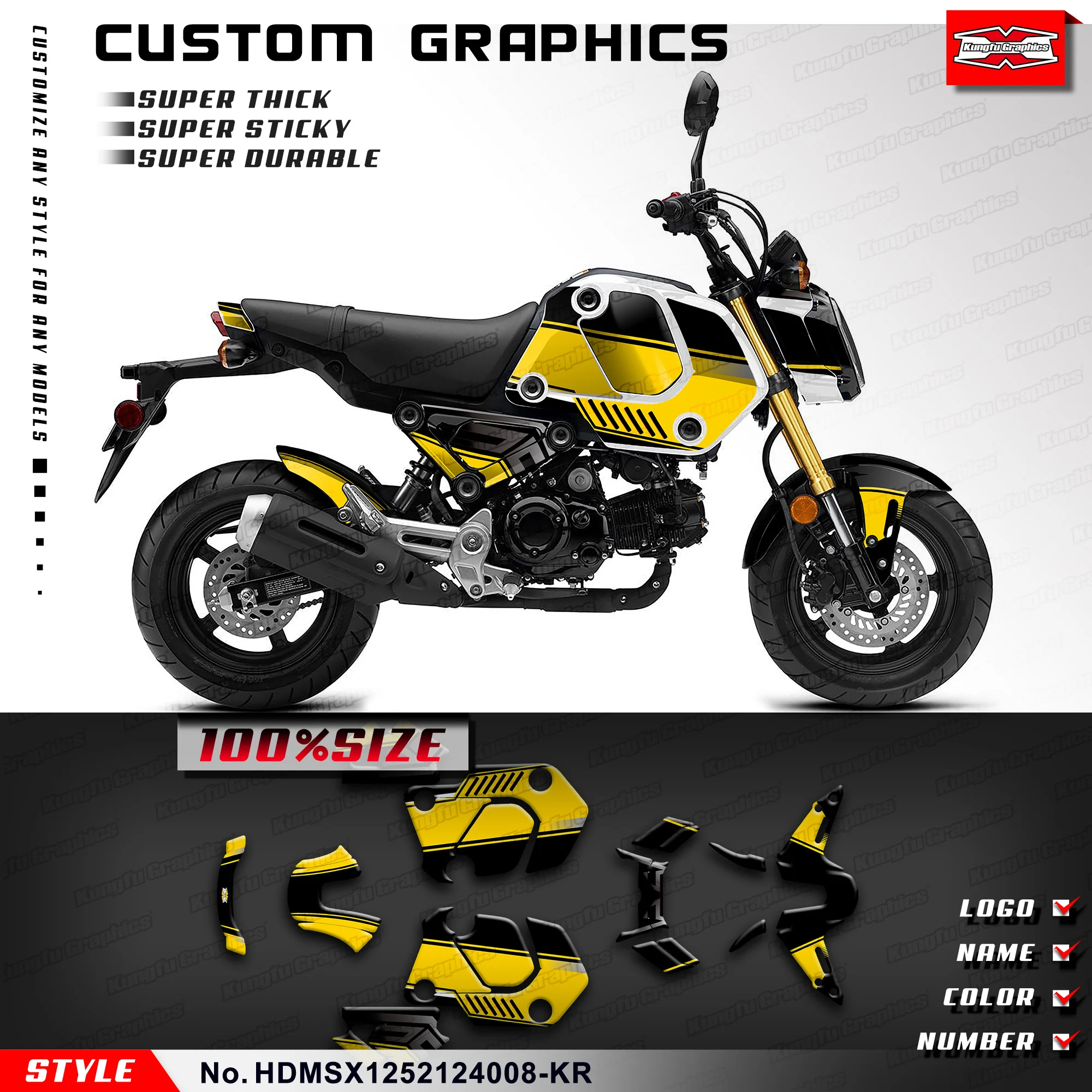 KUNGFU GRAPHICS Sticker Kit Motorcycle Graphics for HONDA Grom MSX 125 2021 2022 2023 2024 Pocket Bike, HDMSX1252124008-KR