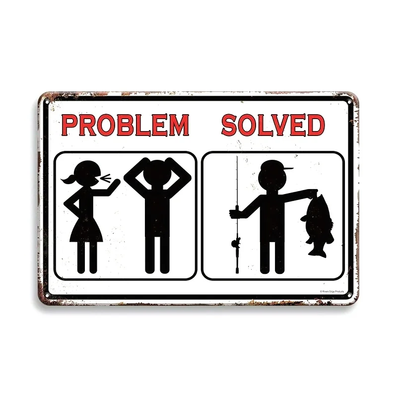Problem Solved Fishing Retro Metal Tin Sign, 8'x12' Weatherproof Wall Art For Indoor Or Outdoor Decor, Vintage Man Cave, Bar, C