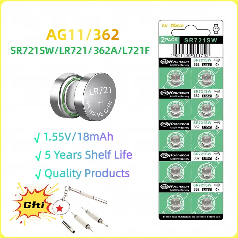 

10-100PCS AG11/LR721 1.55V Button Battery 362 SR721SW L721F Zinc Manganese Cell for Watches Remotes Toys & Electronic Products