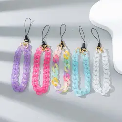 Sweet Candy Color Ring Buckle Phone Lanyard Acrylic Anti-Lost Bracelet Charm Hanging Cord Mobile Phone Strap Gifts For Women