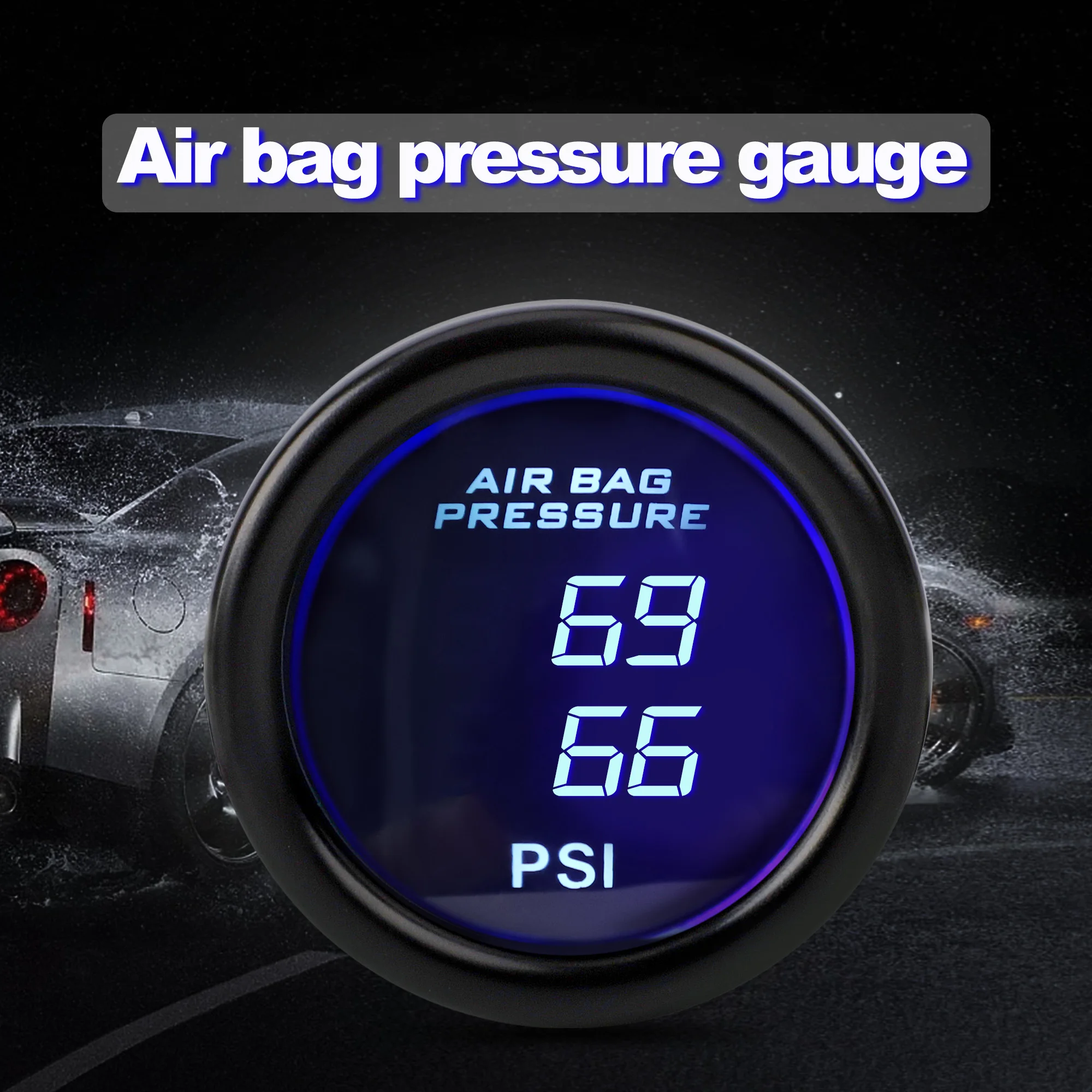 52mm Air Suspension Pressure Gauge Blue LED Dual Digital Display Air Ride Air Press With 1/8 NPT Electrical Sensor