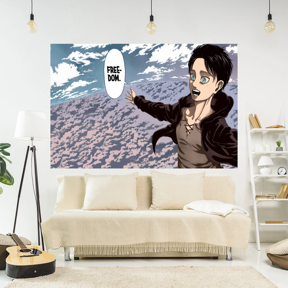 Eren Jaeger Freedom Tapestry Japanese Manga Printed Wall Hanging Room Decor Dormitory Backdrop Beach Blanket