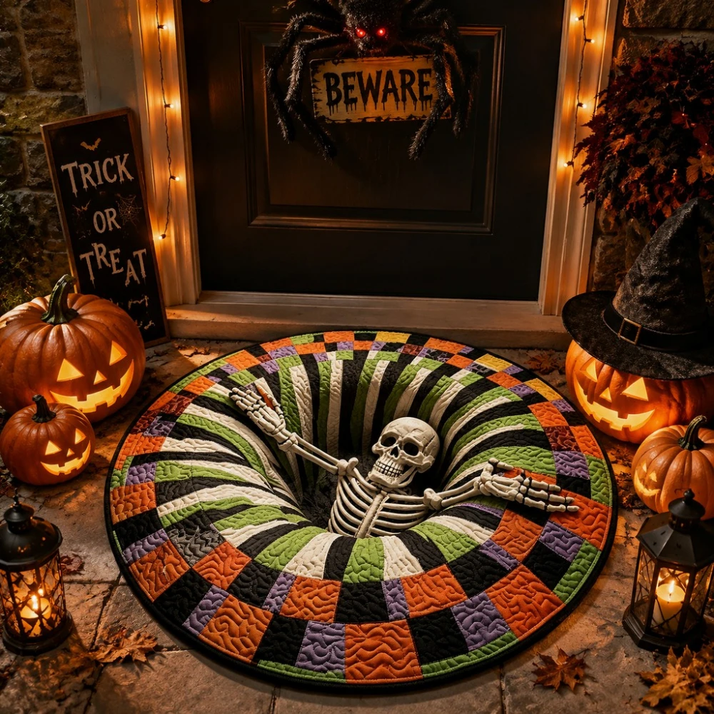 Halloween Skull Spider 3D Pit Area Rug Bedroom Kitchen Coffee Table Decor Entrance Hallway Sofa Side Circle Doormat Floor Mat