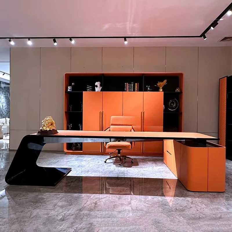Personal Use High-end Executive Office Desk L-Shaped Boss Table with Cabinet for One-stop SOHO Home Office Desk Furniture Sets