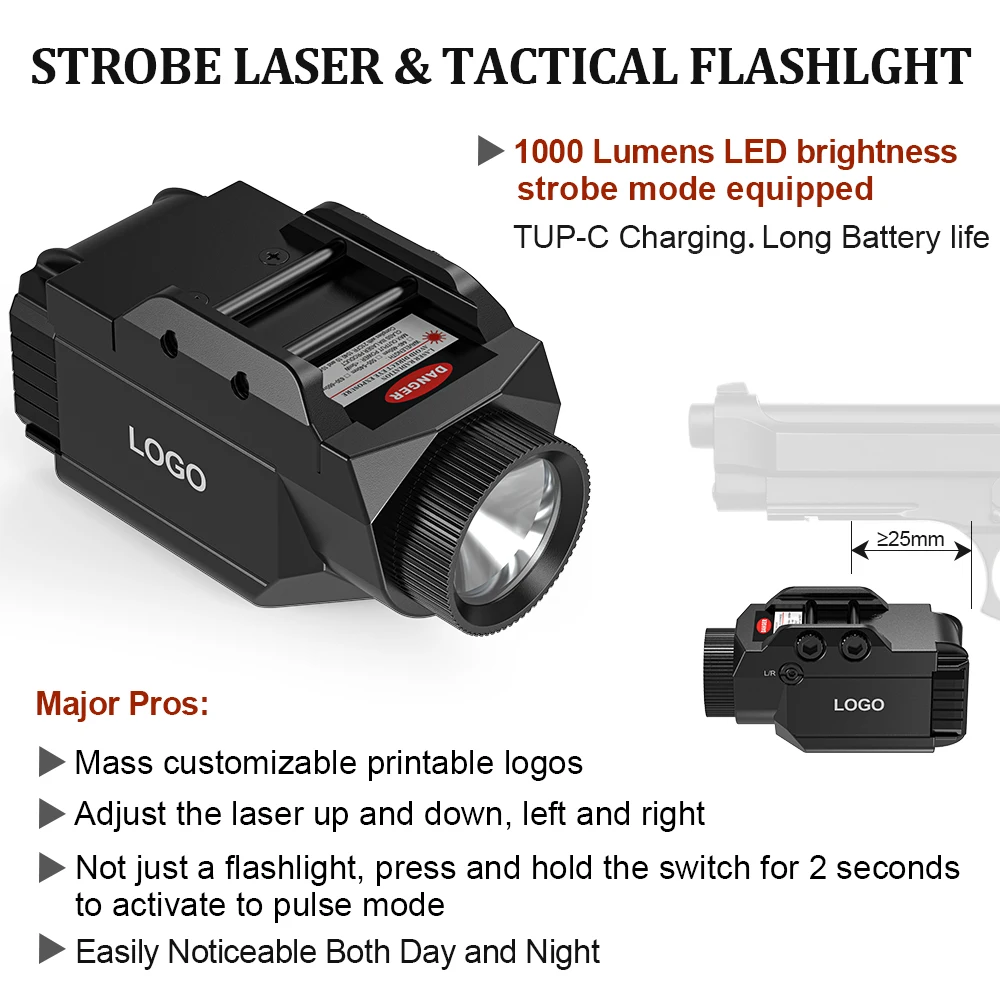 Durable Aluminum Alloy Green Beam & LED Combo Light USB Charging Tactical Style Torch with Strobe Mode