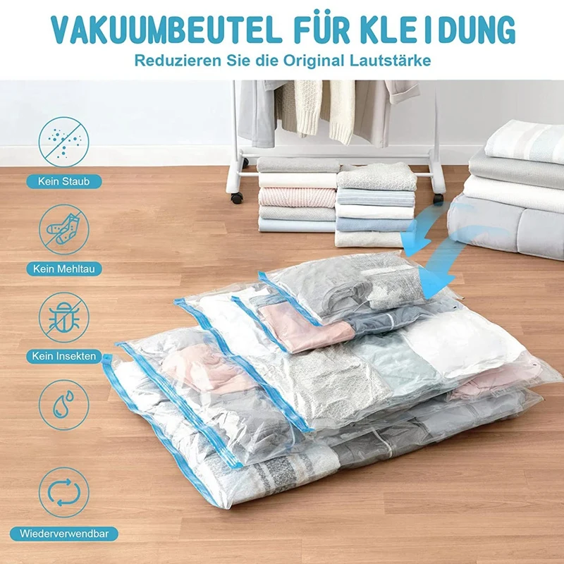 Vacuümzakken Voor Kleding Om Te Rollen, Set Van 12 Vacuümzakken Voor Kleding Met Ruimtebesparende Vacuümzakken Voor Kleding