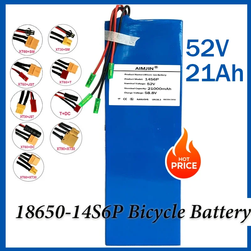 ❤️ 18650 Lithium 14S6P 52V 21Ah Battery Pack Built-in 20A Balanced 1500W High-power Electric Tool Backup Battery for Zero 10/10x